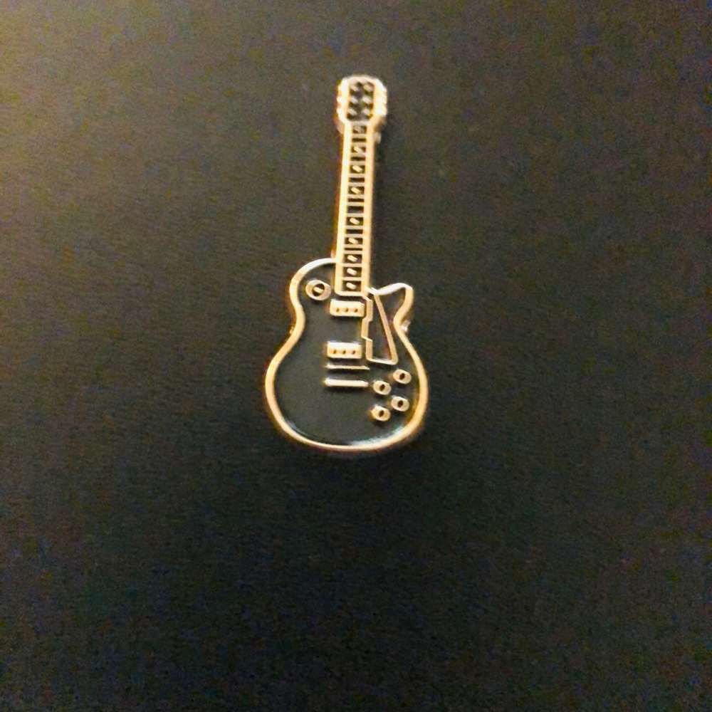 Silver and Black Guitar Enamel Pin - Fashion Accessory